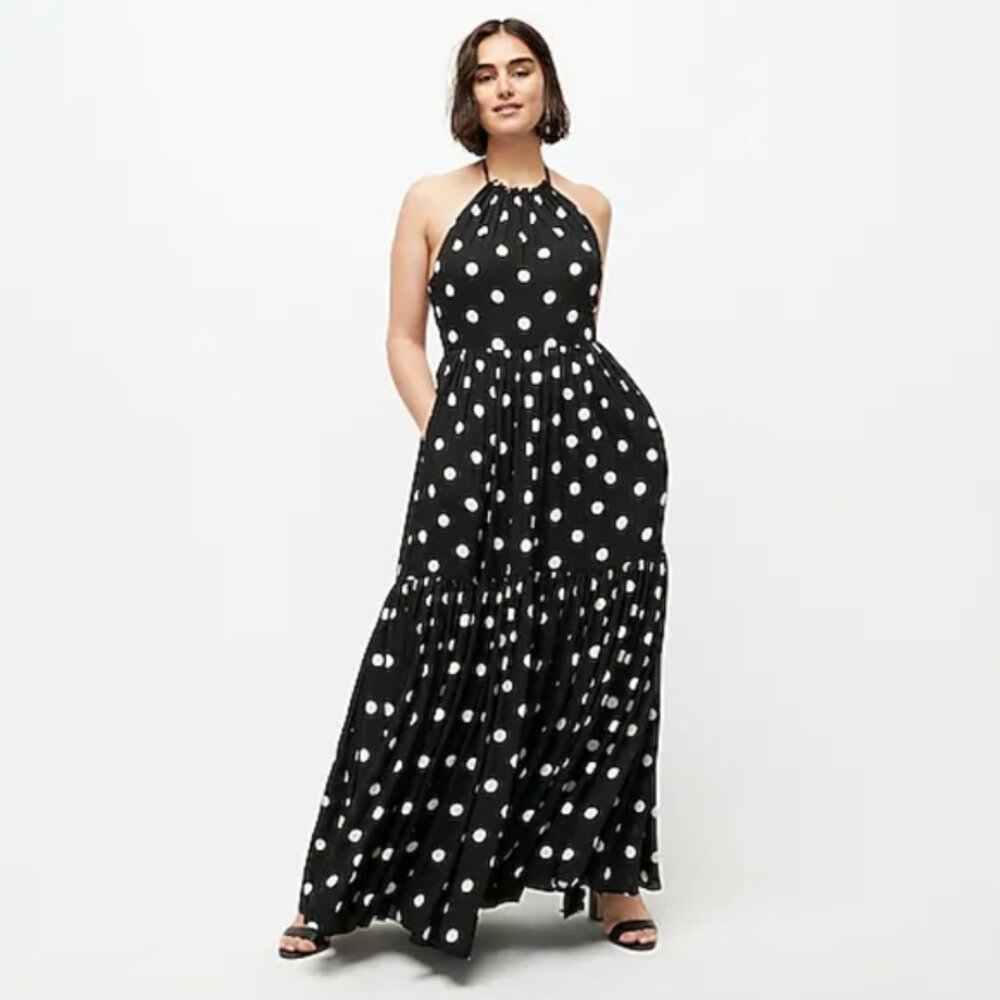 NWT J. Crew Halter Neck Tered Maxi Dress in Dot